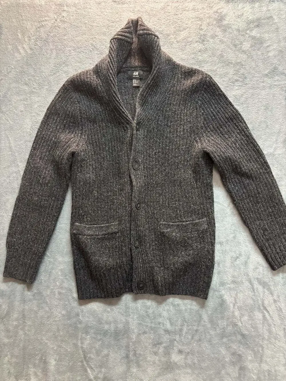 H&M Men's Wool Blend Shawl Collar Cardigan with Elbow Patches